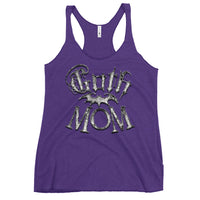 Goth Mom Bat graphic on women's racerback tank, front view