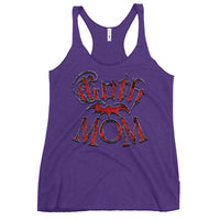Goth Mom Bat graphic on women's racerback tank, front view