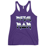 Metal Mom graphic on women's racerback tank, front view