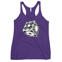 Lament Configuration graphic on women's racerback tank, front view