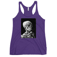 Skeleton Smoking Van Gogh graphic on women's racerback tank, front view