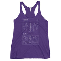 Bat Skeleton Blueprint graphic on women's racerback tank, front view