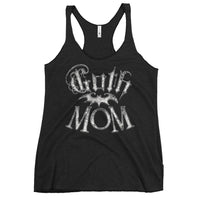 Goth Mom Bat graphic on women's racerback tank, front view