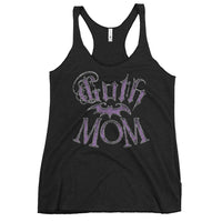 Goth Mom Bat graphic on women's racerback tank, front view
