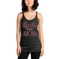 Goth Mom Bat graphic on women's racerback tank, front view