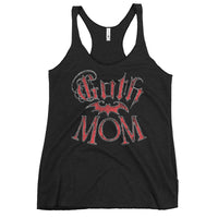 Goth Mom Bat graphic on women's racerback tank, front view