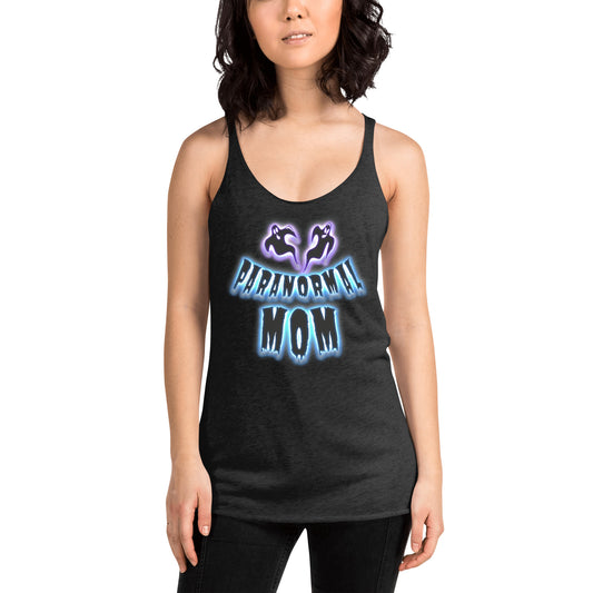 Paranormal Ghost Mom graphic on women's racerback tank, front view