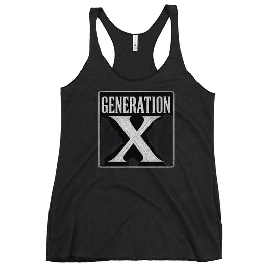 Generation X graphic on women's racerback tank, front view