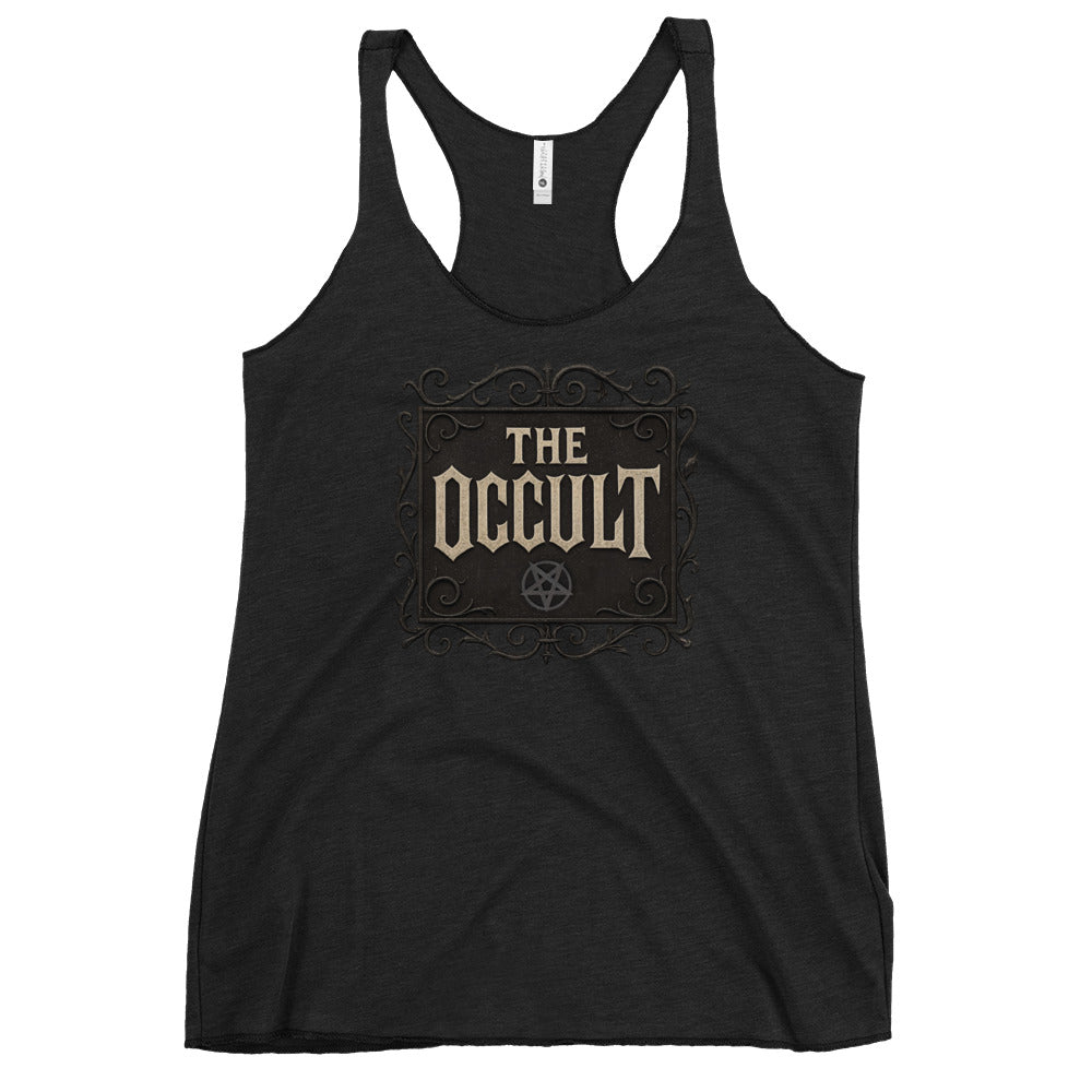 The Occult graphic on women's racerback tank, front view