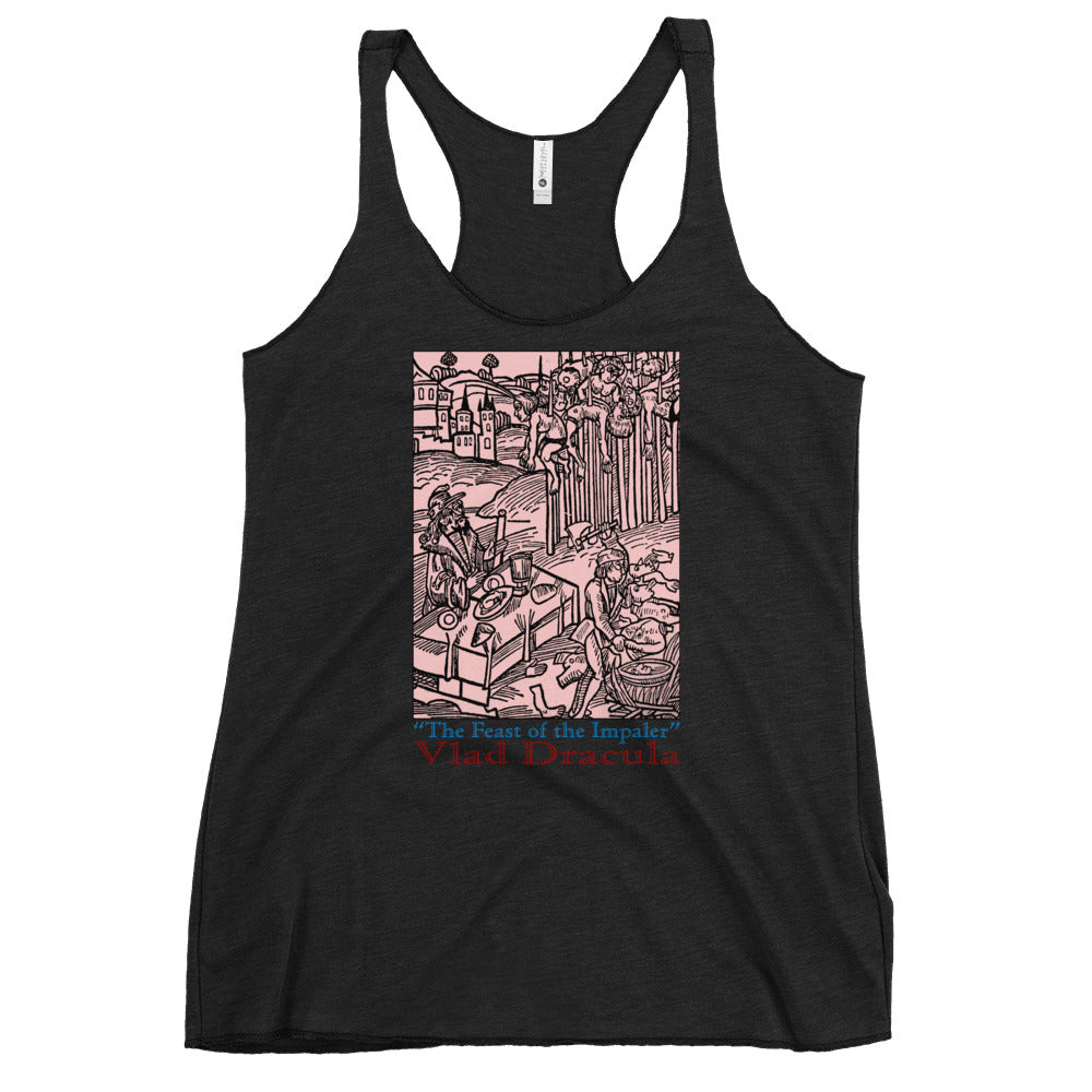 Feast of the Impaler graphic on women's racerback tank, front view
