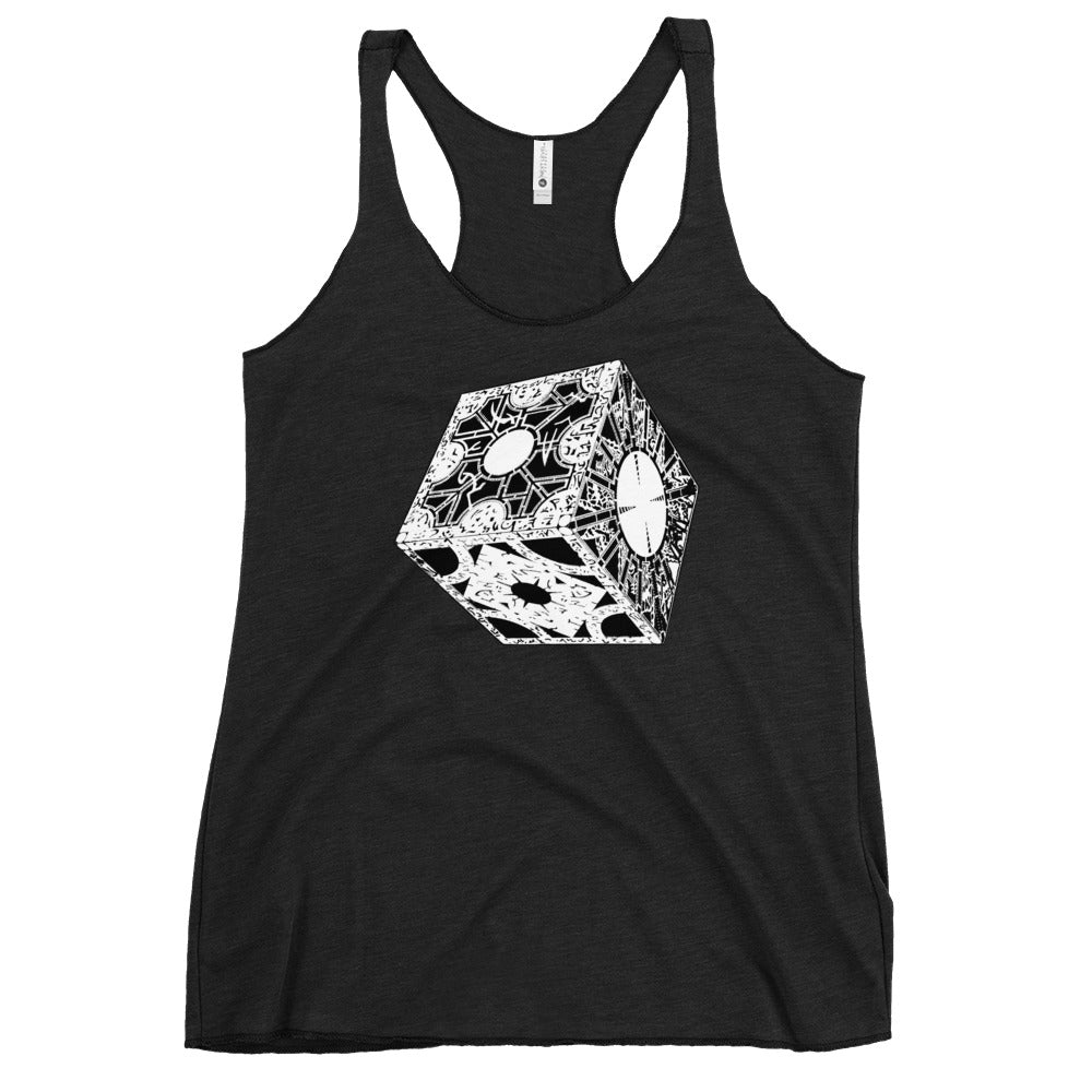 Lament Configuration graphic on women's racerback tank, front view