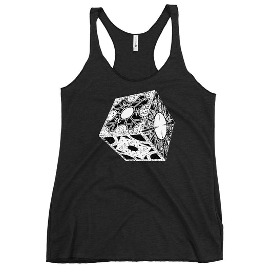 Lament Configuration graphic on women's racerback tank, front view