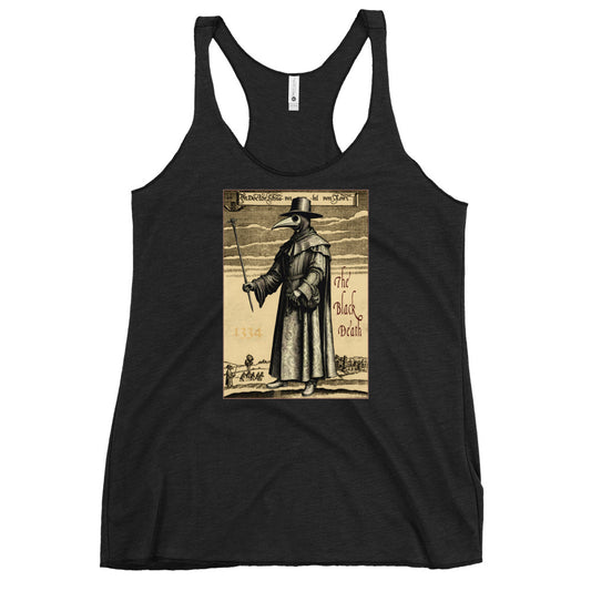 Plague Doctor 1334 graphic on women's racerback tank, front view