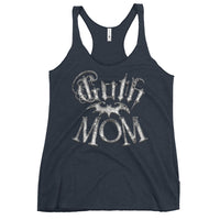 Goth Mom Bat graphic on women's racerback tank, front view