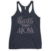 Goth Mom Bat graphic on women's racerback tank, front view