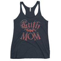 Goth Mom Bat graphic on women's racerback tank, front view