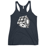 Lament Configuration graphic on women's racerback tank, front view