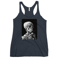 Skeleton Smoking Van Gogh graphic on women's racerback tank, front view