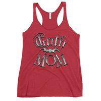 Goth Mom Bat graphic on women's racerback tank, front view