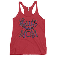 Goth Mom Bat graphic on women's racerback tank, front view