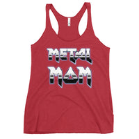 Metal Mom graphic on women's racerback tank, front view
