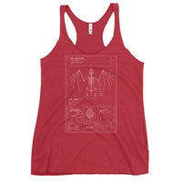 Bat Skeleton Blueprint graphic on women's racerback tank, front view
