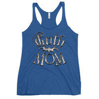Goth Mom Bat graphic on women's racerback tank, front view