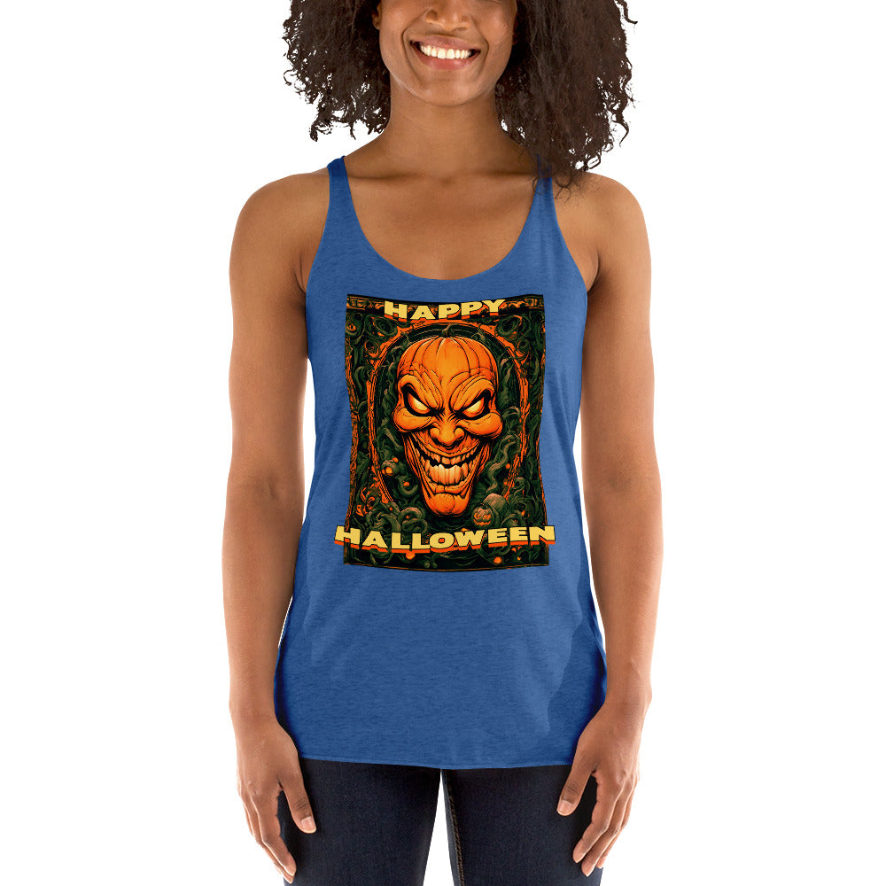 Happy Halloween Carved Evil Pumpkin Face Women's Racerback Tank Top Shirt