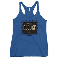 The Occult graphic on women's racerback tank, front view