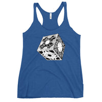 Lament Configuration graphic on women's racerback tank, front view