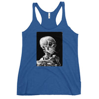 Skeleton Smoking Van Gogh graphic on women's racerback tank, front view