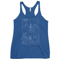 Bat Skeleton Blueprint graphic on women's racerback tank, front view