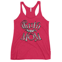 Goth Mom Bat graphic on women's racerback tank, front view