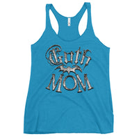 Goth Mom Bat graphic on women's racerback tank, front view