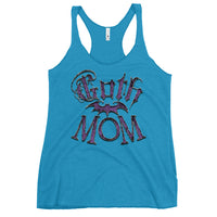 Goth Mom Bat graphic on women's racerback tank, front view