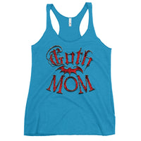 Goth Mom Bat graphic on women's racerback tank, front view
