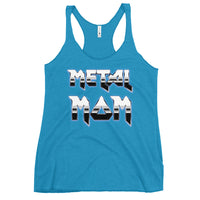 Metal Mom graphic on women's racerback tank, front view