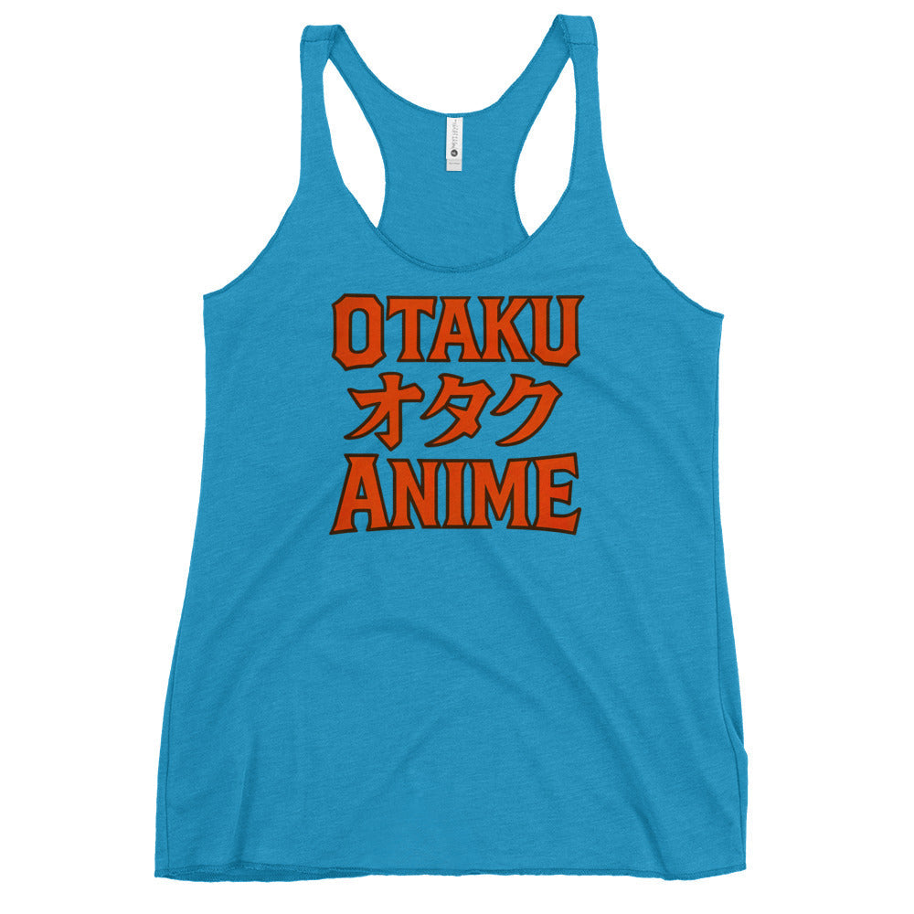 Otaku オタク Anime graphic on women's racerback tank, front view