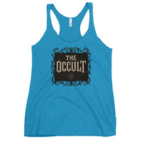 The Occult graphic on women's racerback tank, front view