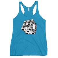 Lament Configuration graphic on women's racerback tank, front view