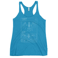 Bat Skeleton Blueprint graphic on women's racerback tank, front view