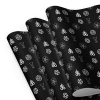 Demonology Occult Symbols pattern on wrapping paper sheets, front product mockup