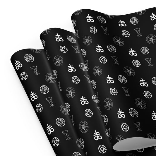 Demonology Occult Symbols pattern on wrapping paper sheets, front product mockup