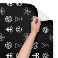 Demonology Occult Symbols pattern on wrapping paper sheets, front product mockup