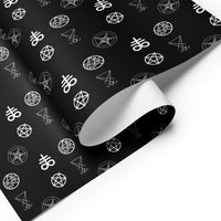 Demonology Occult Symbols pattern on wrapping paper sheets, front product mockup
