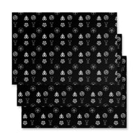 Demonology Occult Symbols pattern on wrapping paper sheets, front product mockup