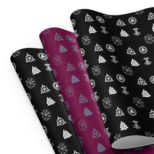 Viking & Norse Symbols pattern on wrapping paper sheets, front product mockup