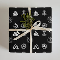 Viking & Norse Symbols pattern on wrapping paper sheets, front product mockup