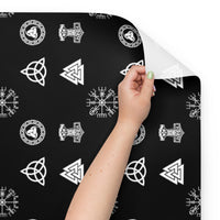 Viking & Norse Symbols pattern on wrapping paper sheets, front product mockup