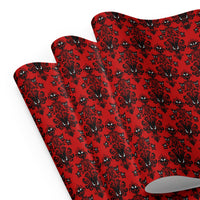 Red Haunted Mansion pattern on wrapping paper sheets, front product mockup